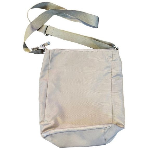 Baggallini women's tan water resistant nylon cross body shoulder bag, adjustable - Picture 3 of 8